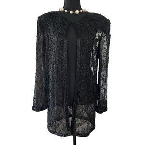 Vintage Scala 80s Beaded Lace Evening Jacket Black Gothic Fairycore M